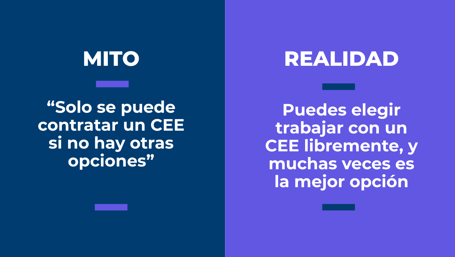 MITO 3: “Solo se puede contratar un CEE si no hay otras opciones”, pero lo cierto es que puedes elegir libremente y, muchas veces, es la mejor decisión estratégica.