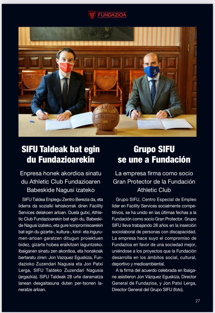 Firma del acuerdo entre Athletic Club Fundazioa y Grupo SIFU