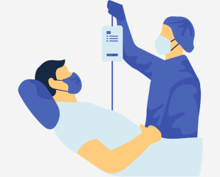 Un paciente y un médico en un hospital