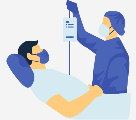 Un paciente y un médico en un hospital